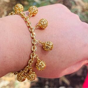 Gold-Tone Filigree Cutout Ball Charm Bracelet - Women jewelry